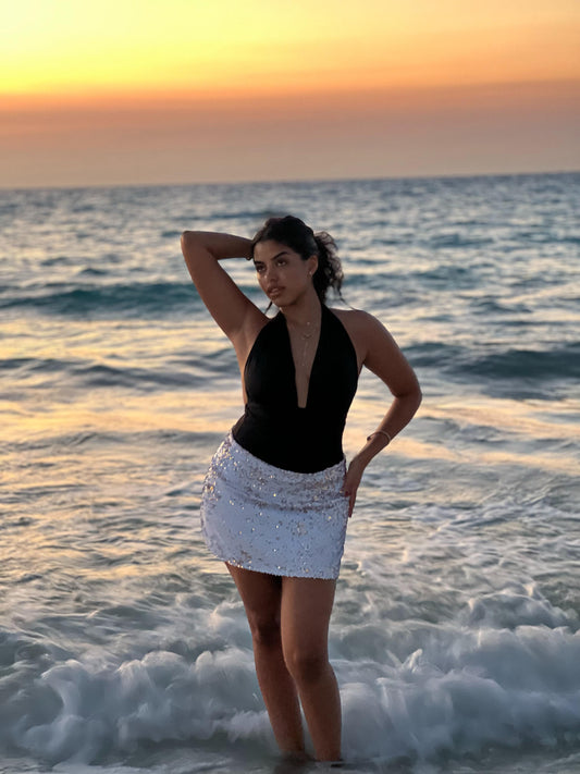 White Sequin Mini Skirt