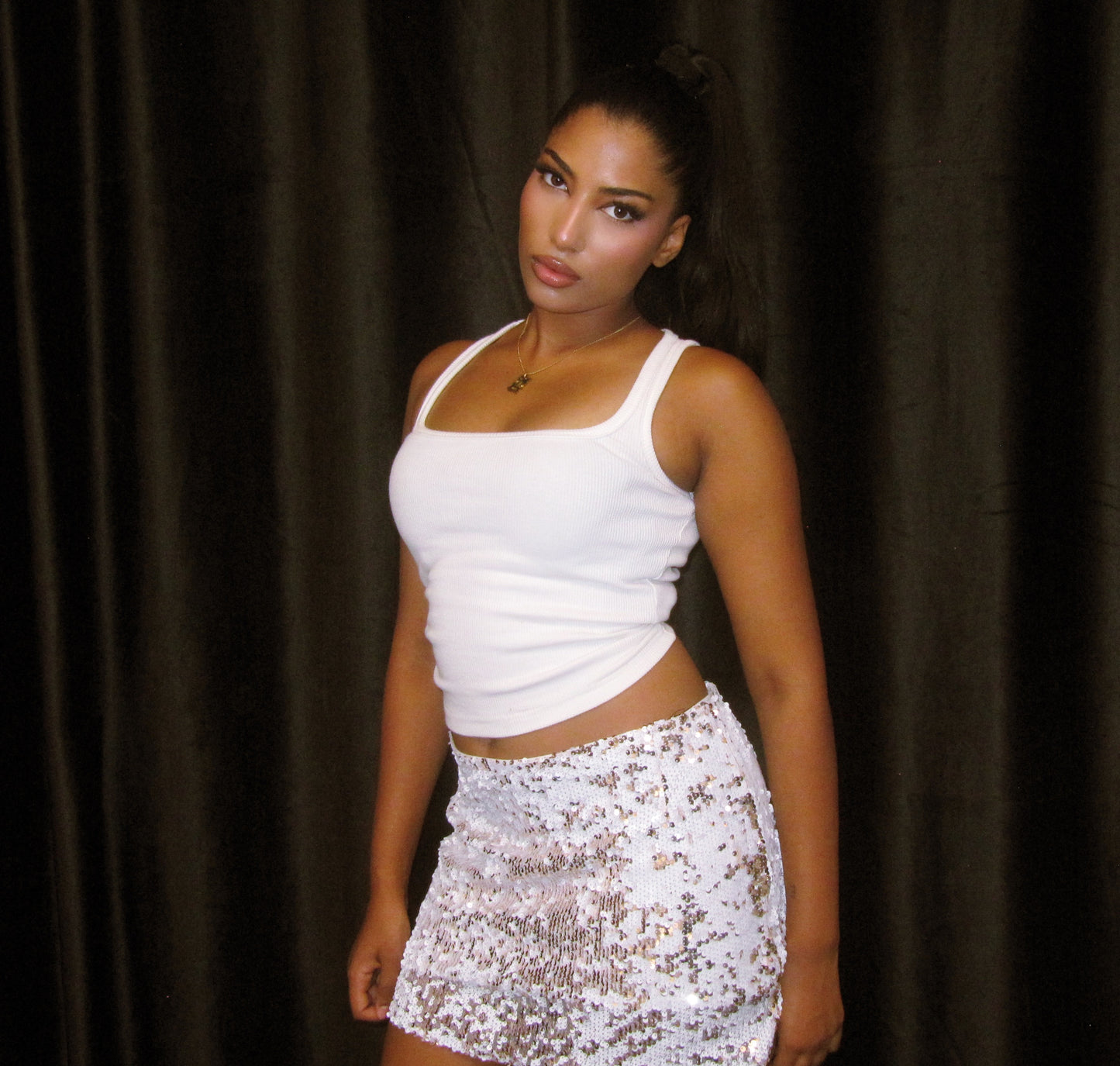 White Sequin Mini Skirt