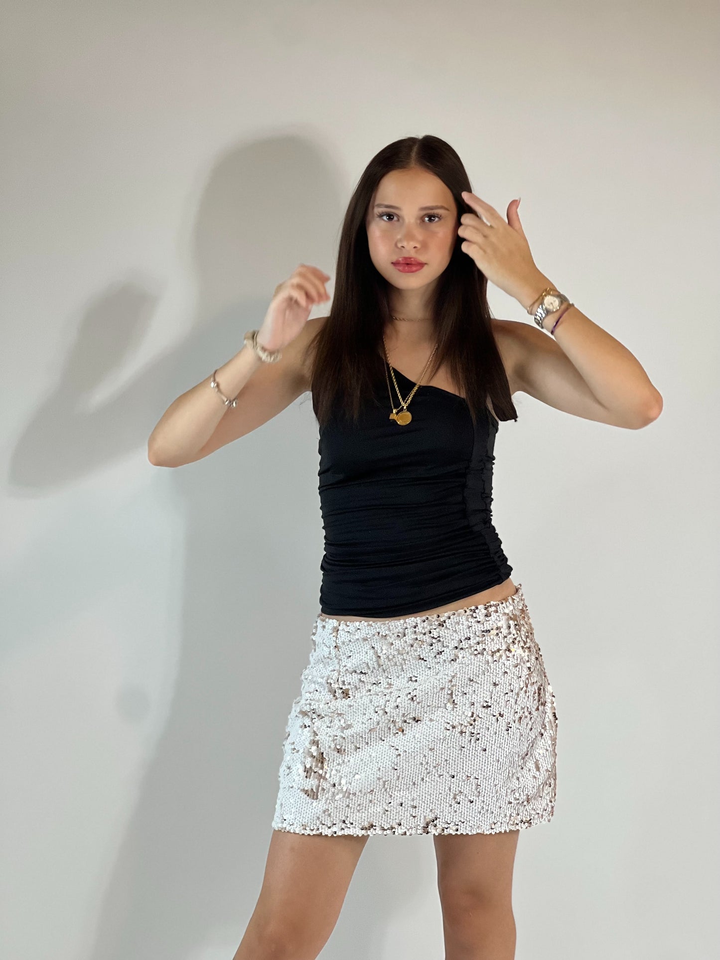 White Sequin Mini Skirt