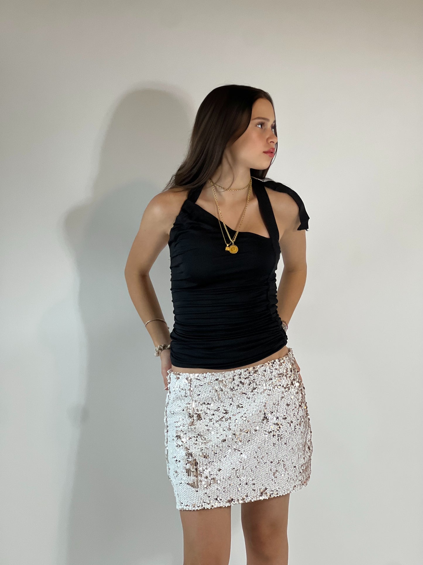 White Sequin Mini Skirt