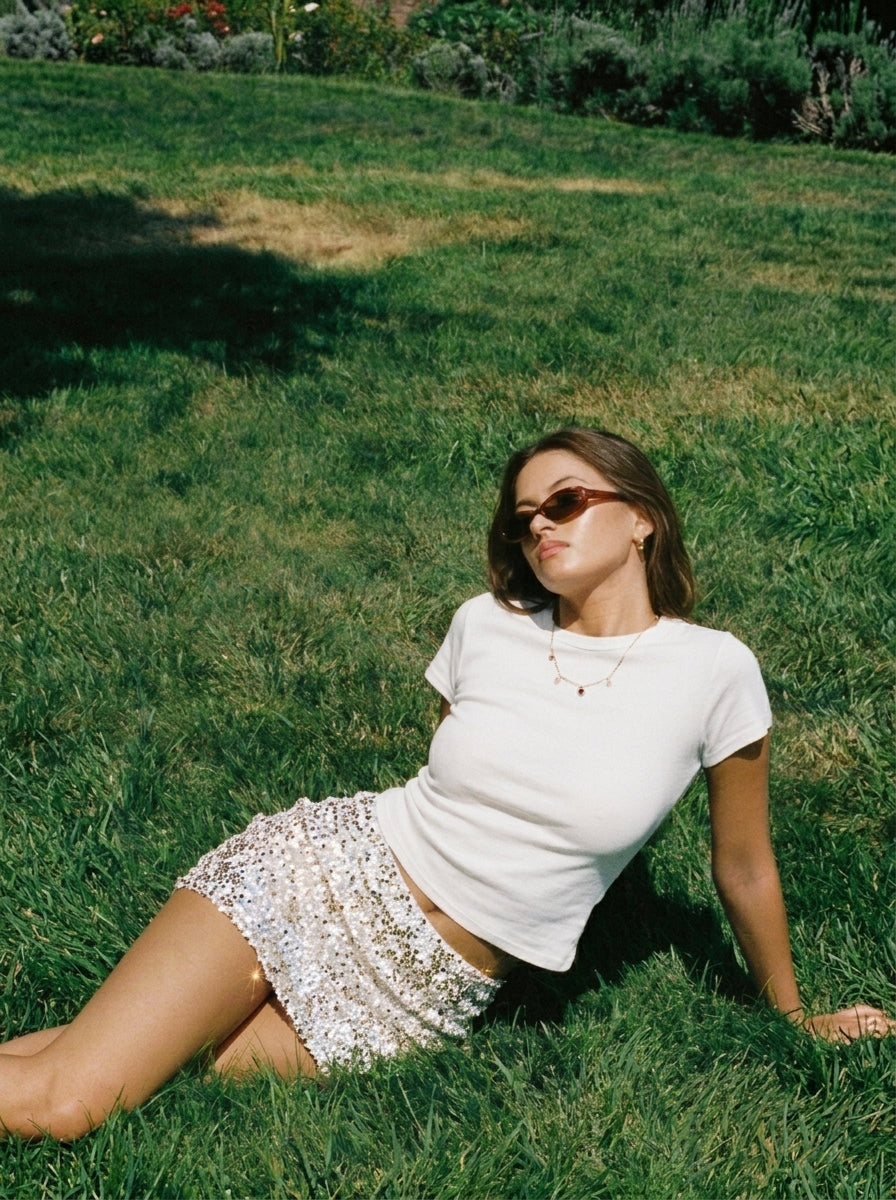 White Sequin Mini Skirt