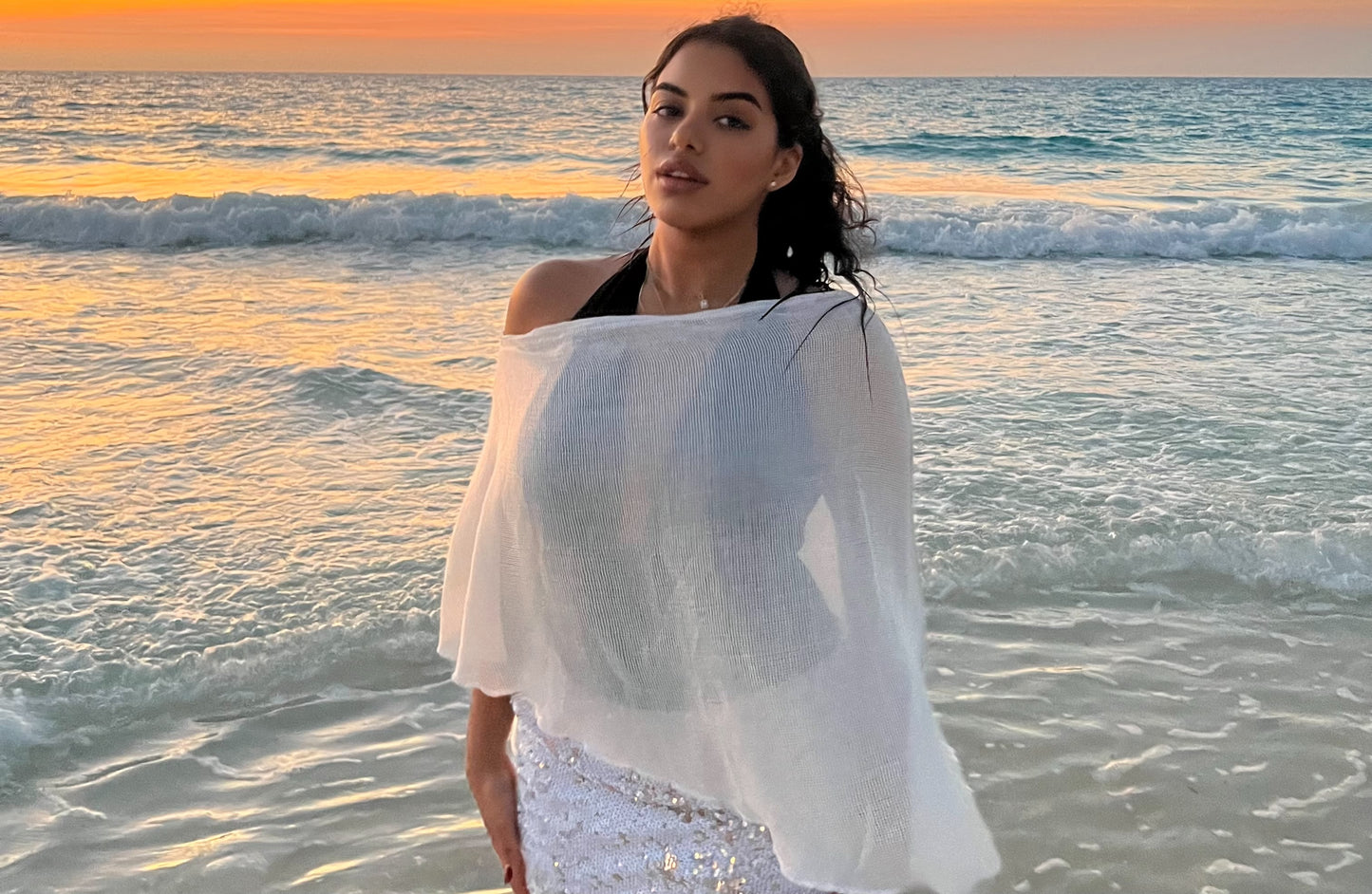 White Knitted Poncho