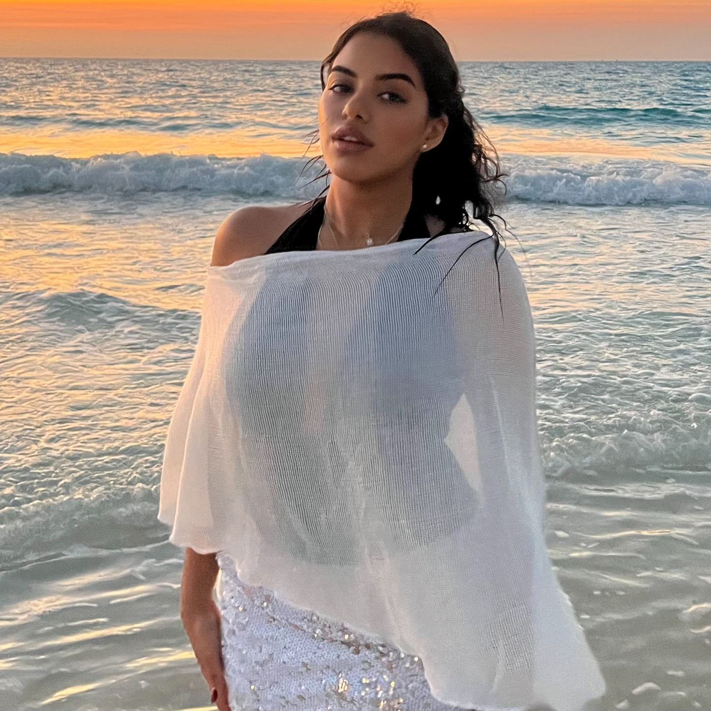 White Knitted Poncho